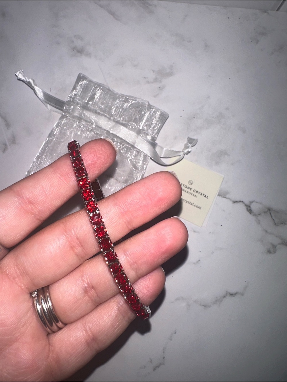 Touchstone Crystal Ruby Crystal Beaded Stretch Bracelet - Picture 3 of 5